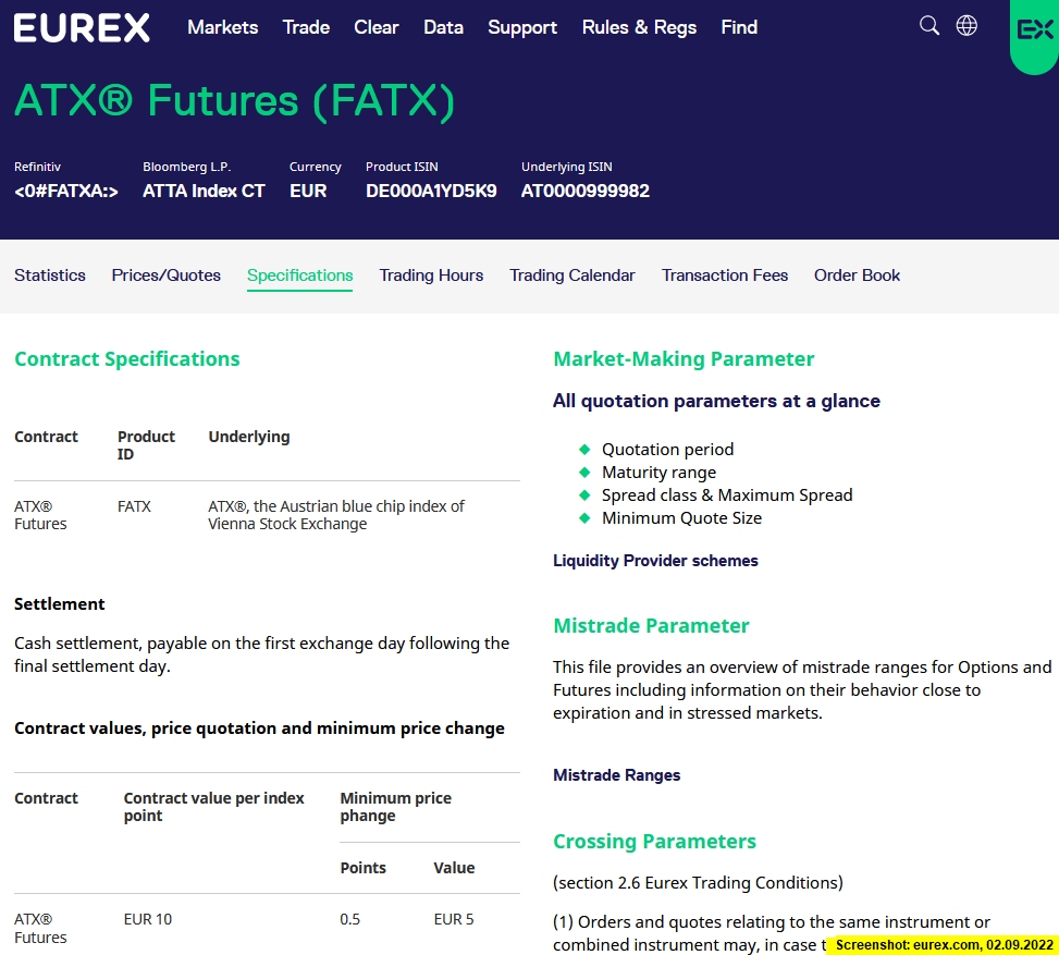 Seite Futures Screenshot Eurex ATX