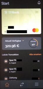 TF Bank App Startbildschirm