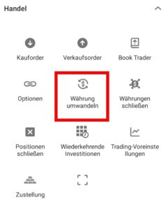 Bardevisenumwandlung 2 Menü Währung umwandeln