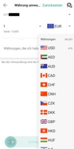 Bardevisenumwandlung 4 Zielwaehrung waehlen