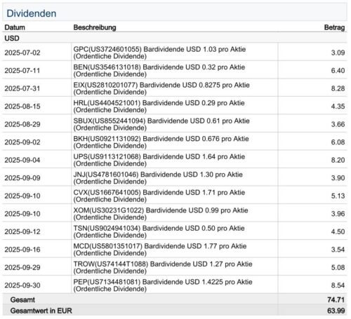 Depotrückblick Q3 2025 Dividenden