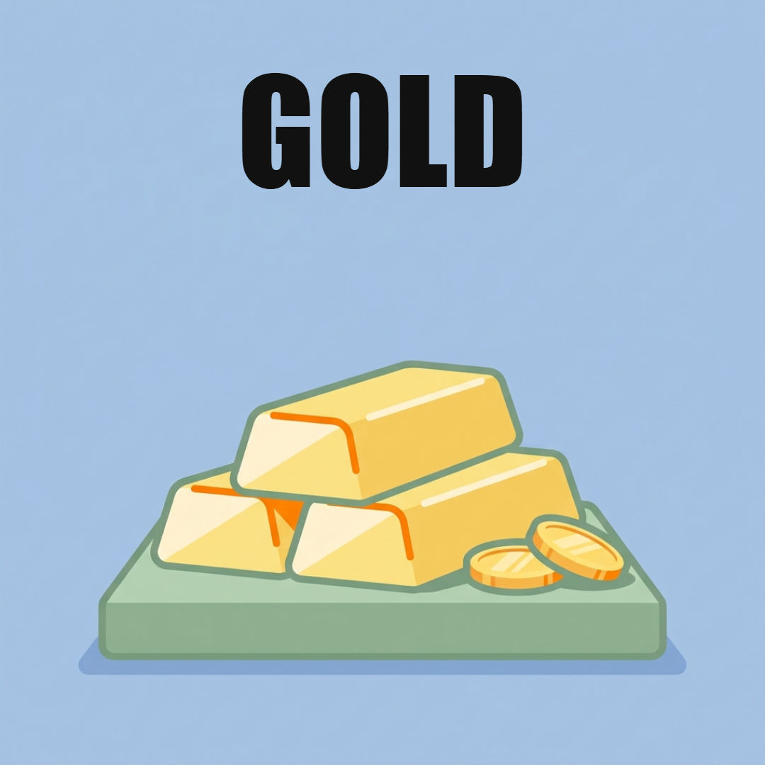 Gold: Warum die ganze Welt es kauft und welchen Platz es im Depot hat 1 Goldbarren und Goldmünzen auf einem Sockel, darüber das Wort GOLD