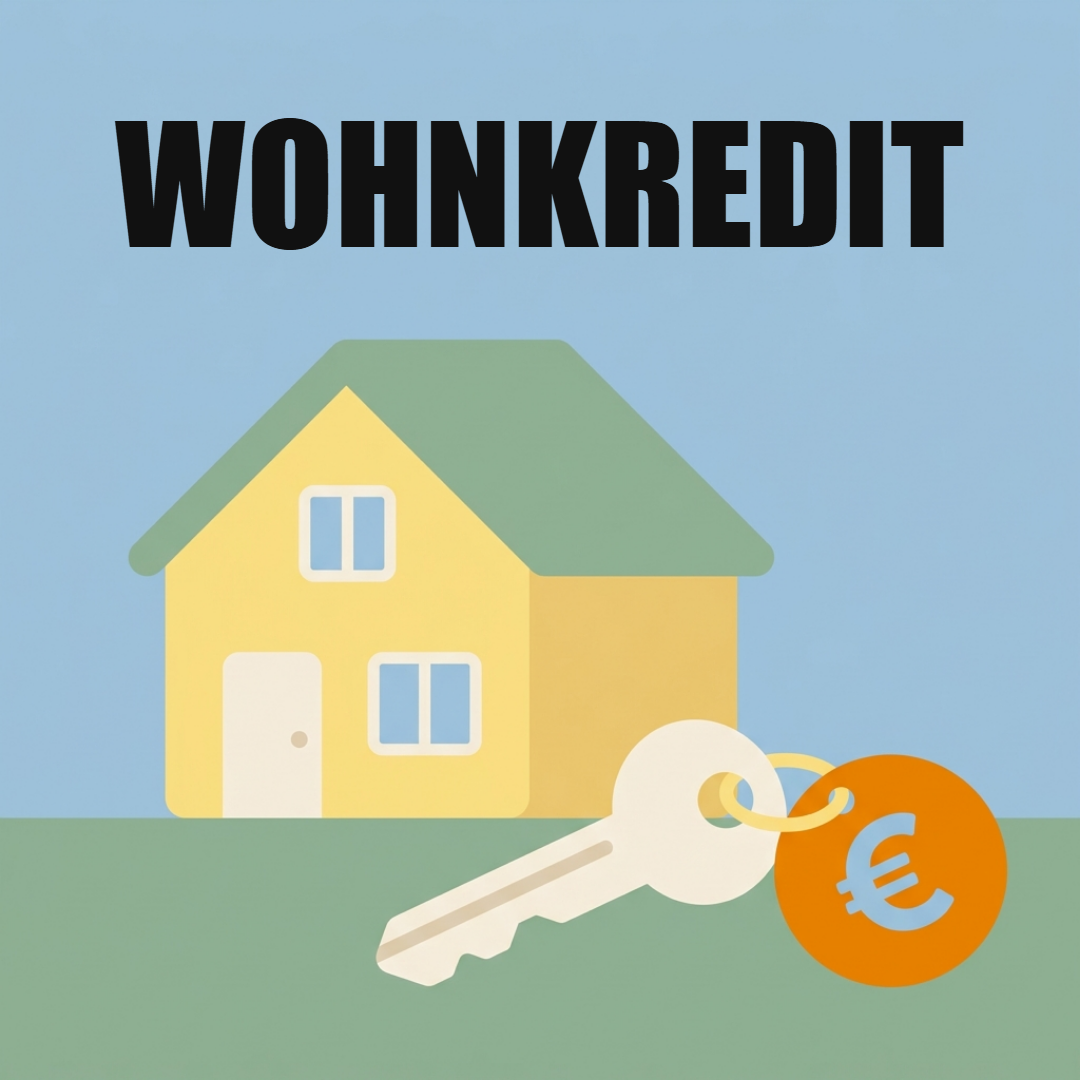 Wohnkredit: Hausschlüssel mit Euro-Anhänger vor einem Haus